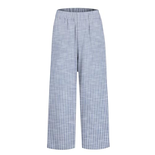 Womens Striped Cotton Linen Pants with Pockets Wide Leg High Waisted Loose Fit Flowy Pants Ladies Baggy Elastic Trousers3