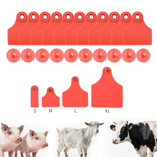 50pcs Farm Animal Ear Tags Numbered 001-050 Livestock Identification for Cattle Cows Hogs Pigs Sheep Goats (50 Medium-Red)