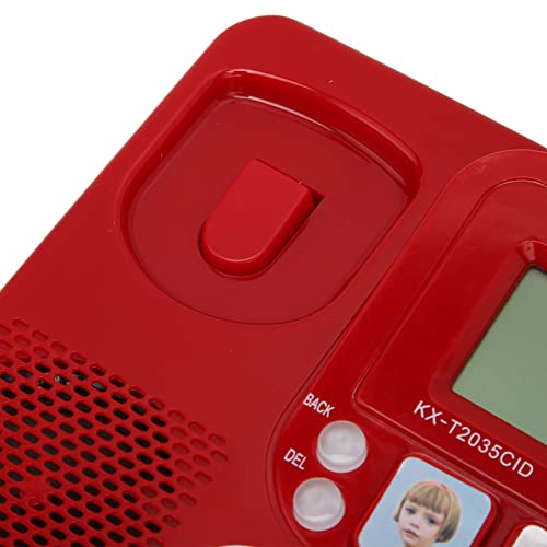 Teléfono fijo con cable rojo con memoria y altavoz miniatura 4