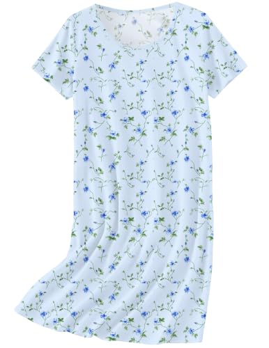 Image of Ekouaer Cotton Nightgowns for Women Short Sleeve Sleepshirts Soft Sleepwear