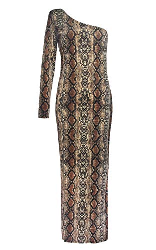 Womens Velvet Long Sleeve Bodycon Dress - Sexy One Shoulder Split Cocktail Dress for Club Party Wedding Party 8071 XL Snakeskin