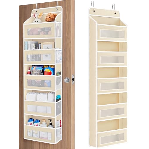 JARLINK Over The Door Organizer Storage, 5 Shelf Hanging Door Organizer with 5 Large Capacity Pockets, Anti Tilt 44 lb Load Behind Door Storage for Bedroom, Bathroom, Pantry, Nursery, (Beige)
