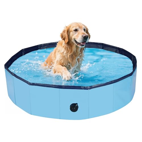 Rinling Piscina para perros, 120 x 30 cm, plegable, antideslizante, piscina (azul L)