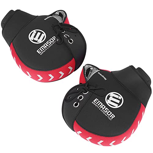 バイク用 ハンドルカバー E EMASOR ネオプレーン 防寒 防水 防風対策 汎用 ハンドルカバー 保温性 フリーサイズ 反射コーティング付き (ブラック/レッド)