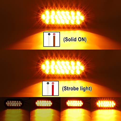 Partsam 2Pcs 6.3" Led Oval Amber Strobe Lights 24Led Recessed With Triple Flash Patterns For Truck Towing Trailer Lights Lamps, Rubber Grommets And 3-Prong Wire Pigtails Included, 10V-30V #TOP2
