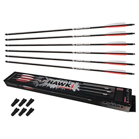 Hawki Carbon Arrow PCP 376gr 6 Pack Arrows Bolts with 100 gr Field Tip, Extra Precision for Hunting PCP Air Guns or Crossbows with Free 6 Pack Arrow Tail Nock Cover