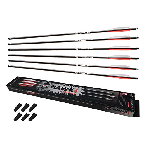 Hawki Carbon Arrow PCP 376gr 6 Pack Arrows Bolts with 100 gr Field Tip, Extra Precision for Hunting PCP Air Guns or Crossbows with Free 6 Pack Arrow Tail Nock