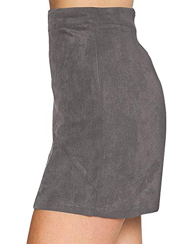 Image of MANGOPOP Women's Basic Faux Suede High Waist A-line Mini Pencil Bodycon Skirt (A03 Grey, XX-Large)