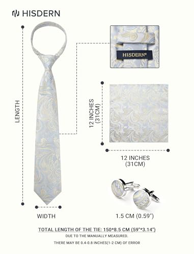 Image of HISDERN Ties for Men Paisley Tie and Pocket Square Cufflinks Set Formal Classic Floral Necktie Handkerchief Wedding Party