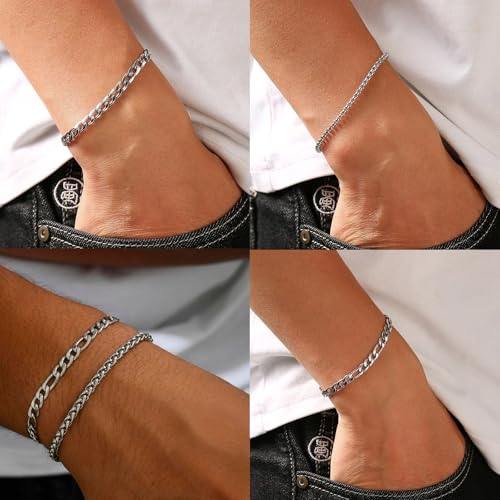 Set 6 Pulseras de Plata para Hombre Acero Inoxidable miniatura 3