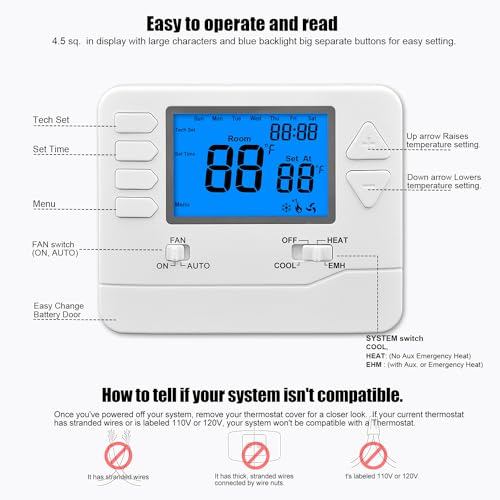 Suuwer Non-Programmable Heat Pump Thermostat for Home up to 2 Heat and 1 Cool