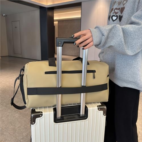 Travel Duffel Women'S Tote Gym Sports Bags Weekend Yoga Shoe Pocket Female Shoulder Hand Outdoor Bag(Khaki)3