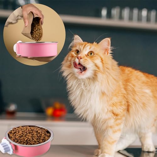 Crate Water Bowl, Futternapf Kaninchen, Abnehmbare Edelstahl Kaninchen Napf für Futter und Wasser, Wassernapf Hundekäfige Haengend für Katzen Welpen Vögel Ratten Meerschweinchen und Andere Kleintiere