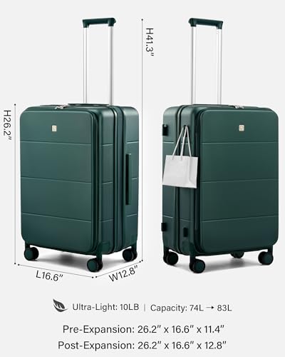 Image of Hanke Hardside Expandable Checked Luggage, 24 Inch Top Opening Trunk Luggages with Spinner Wheels, All-PC Hard Shell Suitcase, Lightweight TSA Checked-Medium(Blackish Green, 83L)