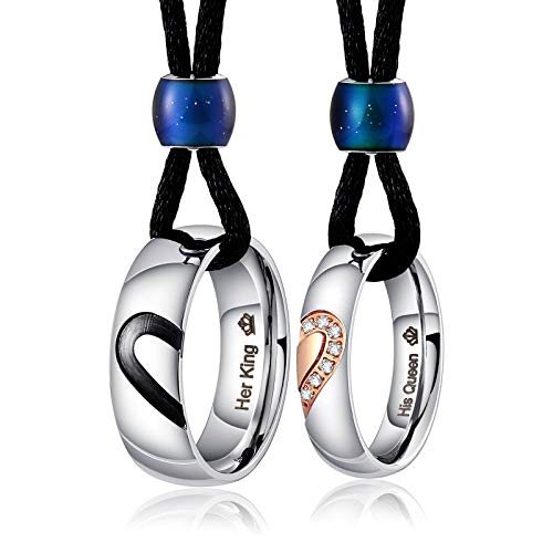 Collier couple pour elle et lui en acier inoxydable avec pendentif coeur