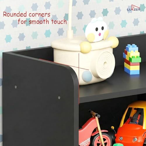 Image of Lukzer Multipurpose 7-Section Storage Rack Bookcase | MR-008 /Black | Open Display Unit for Home & Workspaces (70x28x93cm)