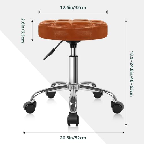 Image of BFTOU Classic Swivel Stool with Wheel for Salon Work Home SPA Shop Height-Adjustable and Cost-Effective Rolling Stool Chair Small (Brown)