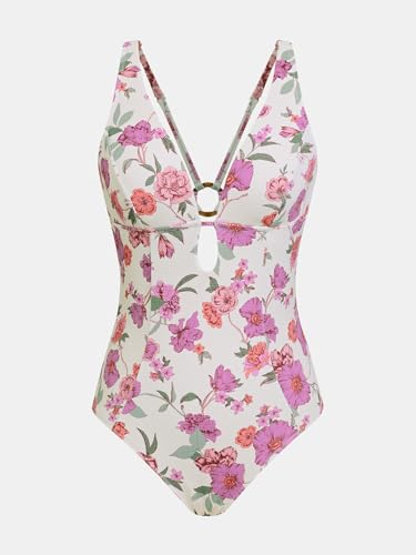 Image of CUPSHE Women's One Piece Swimsuit Deep V Neck Keyhole Cutout O Ring Textured Bathing Suit