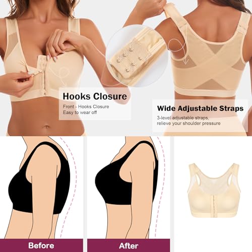 Irocue Posture Bras For Women Front Closure Full Coverage Bra Wireless Back Support Full Coverage Bra Comfort Unpadded With Nipple Covers thumb #5