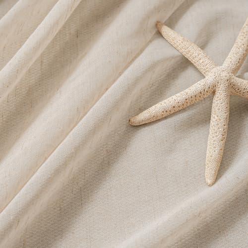 Image of FMFUNCTEX Linen Sheer Curtains for Bedroom, Taupe Curtains 96 inches Long for Living Room, Brown Farmhouse French Flax Blend Window Draperies, Rod Pocket 2 Panels Set