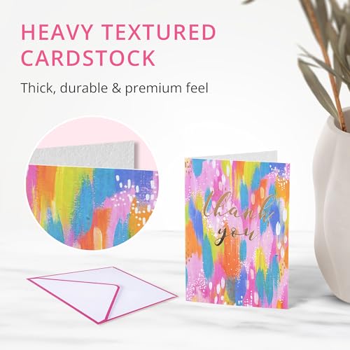 Image of Graphique Box of Thank You Cards, Brush Strokes - Includes 16 Cards with Matching Envelopes and Storage Box, Cute Stationery Made of Durable Heavy Cardstock, Cards Measure 3.25 inch x 4.75 inch