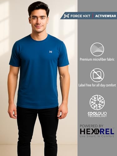Image of Force NXT Men's Premium Microfiber Fabric Solid T-Shirt | Round Neck Half-Sleeves T-Shirt for Men | Sweat Wicking with Label Free for Daily Uses