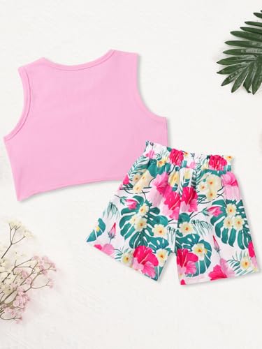Image of Girls 2-Piece Summer Short Set, Textured Striped Crewneck T-Shirt and Casual Outfit for 5-14 Years