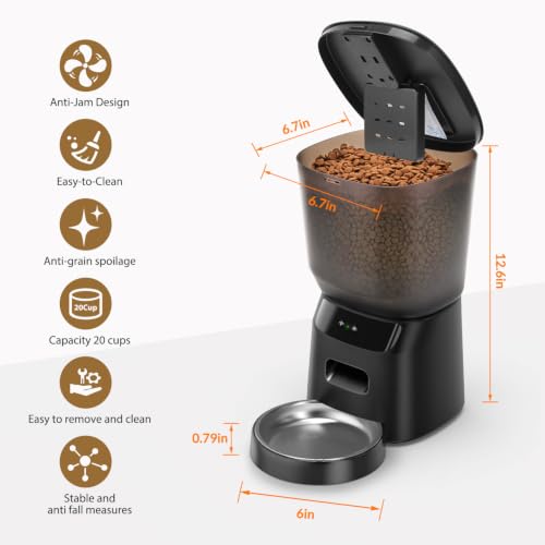 Automatic Cat Feeder WiFi, 5L Pet Feeder with App Control, 10 Meals Daily, 20 Portion Sizes, Timed Automatic Cat Food Dispenser, Stainless Steel Bowl, Dual Power Supply, Dry Food Feeder for Cats by KATALICLAB - Used condition - Image 5