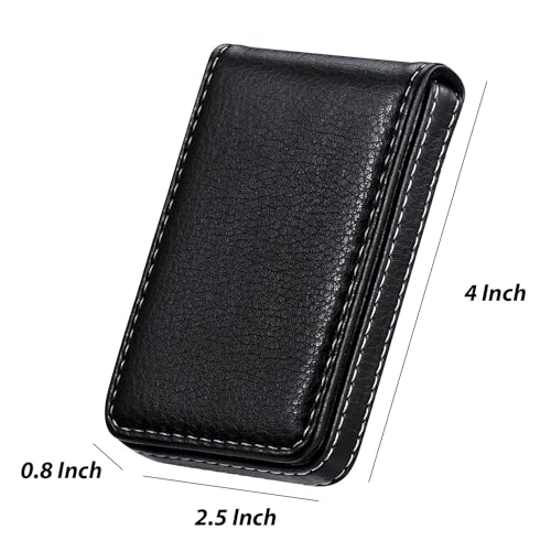 Image of Outus 2 Pcs Business Card Holder, PU Leather Business Card Case Pocket Wallet with Magnetic Shut for Men Women(Black and Red,Classic)