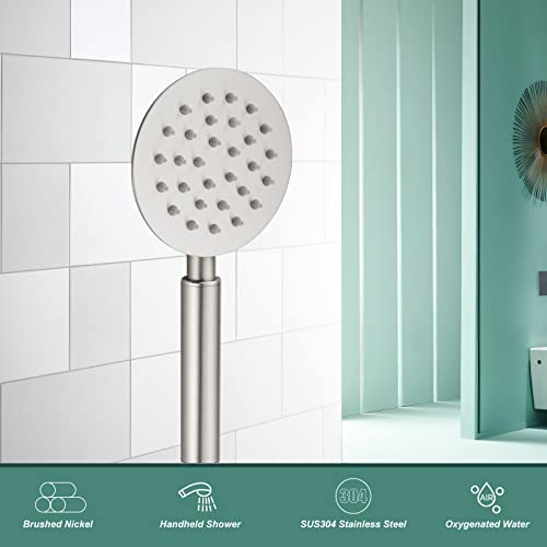 Heyalan Shower Wand Handheld Showerhead Wand Spray High Pressure Brushed Nickel Hand Held Round Stainless Steel Sus304 Shower Head Powerful Rainfall Water Sprayer Bathroom Luxury 1 Mode #TOP3