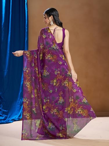 Image of Garden Vareli Nara Chiffon Abstract Floral Print Saree