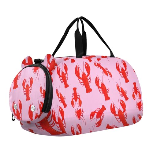 Lobster Pink Red Kids Travel Duffel Bag for Boys Girls Overnight Weekend Tote Bag with Shoes Compartment for Trip Beach Gym
