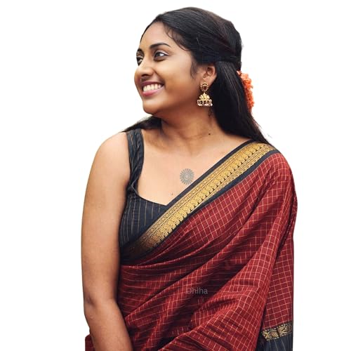 Image of Gadwal Cotton Silk Checked Saree for Women | Pure Kalyani Cotton Checked Saree with Zari Border Tassels & Blouse | Kanjivaram Linen Silk | Handloom Weave