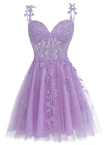 SYYS Rhinestone Lace Applique Homecoming Dresses 2025 Illusion Floral Tulle Short Prom Dress SYYS349