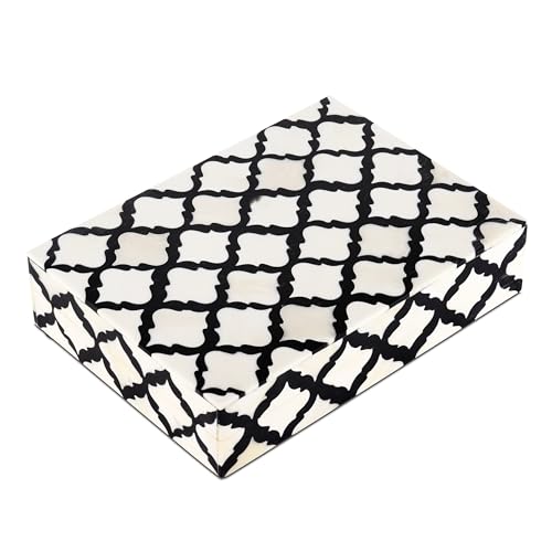 Image of Moroccan Pattern Inspired Collection, Storage Organizer Decorative Box Multipurpose Gift - Moroccan B&W 5x7x1.5 inch