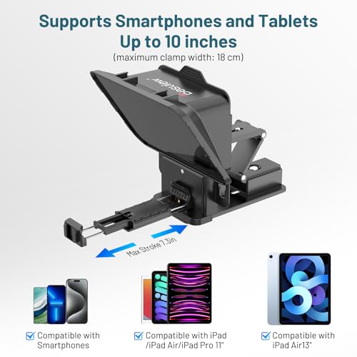 Image of Desview P8 Universal Teleprompter for Smartphone Camera, DSLR Webcam Tablet up to 10 inch with Bluetooth Remote Foldable Design for Live Streaming Video Recording YouTube TikTok Videos