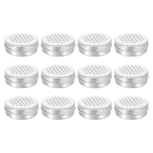 HARFINGTON 12 Pcs Aluminium Tins with Hollow Lids 2oz/60ml Aluminium Tins with Hollow Lid Refillable Spice Containers Plastic Jars Sample for Air Freshener Candles Travel Storage