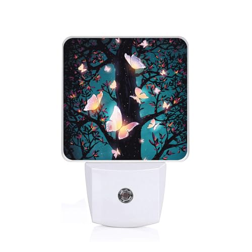 Image of Magical Butterflies Night Light,Forest Nightlight Plug into Wall,LED Lamp,Suitable for Bedrooms,Kitchens,Toilets,Etc.Auto Sensor Dusk to Dawn,Energy-Saving