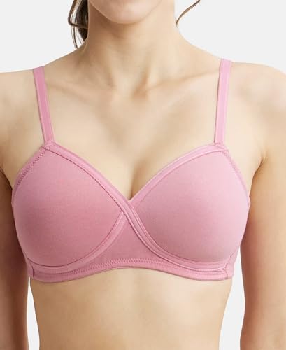 Image of Jockey FE40 Women Wirefree Padded Super Combed Cotton Elastane Stretch Full Coverage T-Shirt Bra with Cross Over Fit