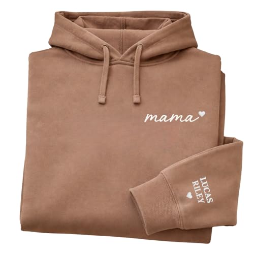 Generisch Sweat à capuche brodé pour maman avec nom de garçon sur la manche, cadeau de fête des mères, minimaliste
