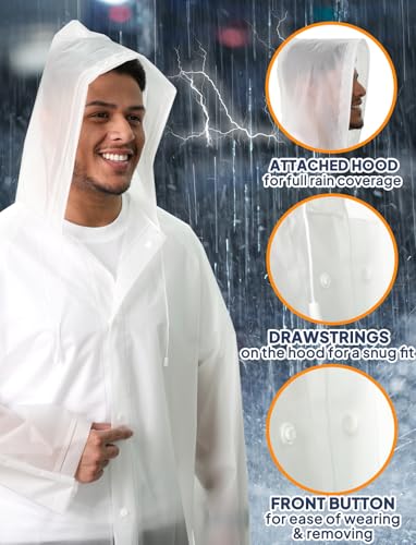 ANYOO Rain Ponchos for Adults Lightweight Reusable Raincoats for Men Women Emergency Rain Jacket with Hood 2 Pack3