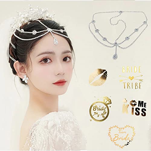 HuaLiSiJi Silber KopfKette Böhmisches Haar Schmuck Kopfschmuck, 5 Pack Temporäre Tattoo Glitter Designs für Hochzeits und Party Tänzer Laufsteg Dekorationen (X-Silver) Cover