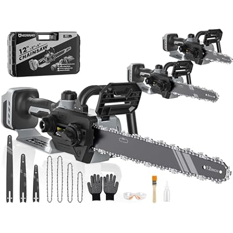 Uniqwamo 3-IN-1 Chainsaw Compatible for Dewalt 20V 60V Max Battery Chainsaw(Battery not Included),12-Inch/8-Inch/6-Inch 1000W Cordless Chainsaw for DCB204, DCB205 Handheld Chainsaw for Cutting Wood Cover