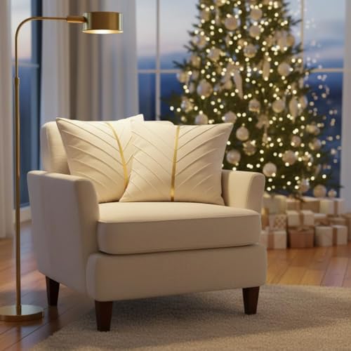 Image of Velvet Throw Pillow Covers 24x24 inch Pack of 2 Gold Decor Beige