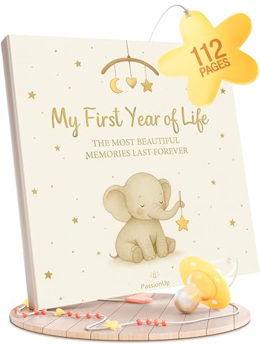 Image of PassionUp Baby Memory Book for Boy Girl with Extra Space for Favorite Photos - First Year Baby Book Keepsake with Themed and Monthly Sections - 8x8 in. - Lovely Gift for Parents and their Newborns