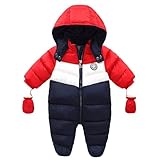 スキーウェア キッズ つなぎ ジャンプスーツ 雪遊び ベビー おしゃれ スキーウェア 軽量 フード 柔らかい 通学 秋冬 おもしろ 記念撮影 年賀状 男児 (ブルー，12M)