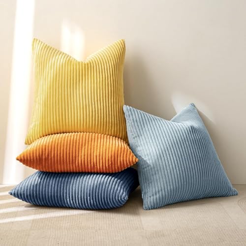 Image of MIULEE Soft Corduroy Decorative Throw Pillow Covers Blue-Orange 20x20