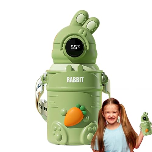 Botella de agua de paja - Carabiner Wide Biberón, Indicador de Temperatura Digital Vaso de Viaje | Botella de agua aislada de acero inoxidable de 500 ml, diseño de paja para niñas jngen