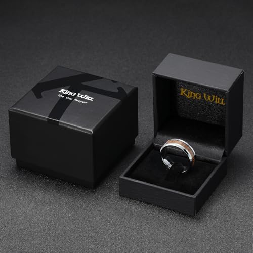 Image of King Will Nature Koa Wood Inlay Tungsten Carbide Wedding Ring 8mm Silver /Black /Gold /Green /Rose Gold /Blue Wedding Band for Men High Polished Anniversary Rings Comfort Fit Size 6-15