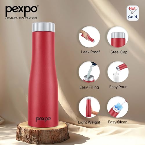 Image of Go24 pexpo Monaco 1000 ISI Certified Stainless Steel Sports /Fridge Water Bottle with Steel Cap, 970ml, Crimson Red | BPA Free | Water Bottle for Office, Gym, School, Yoga, Trekking, Adults&Kids